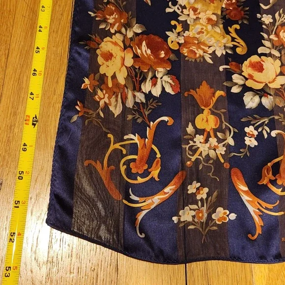 Lauren Ralph Lauren 100% Silk Floral Baroque Oblong Scarf, 11" x 52" - Picture 8 of 9